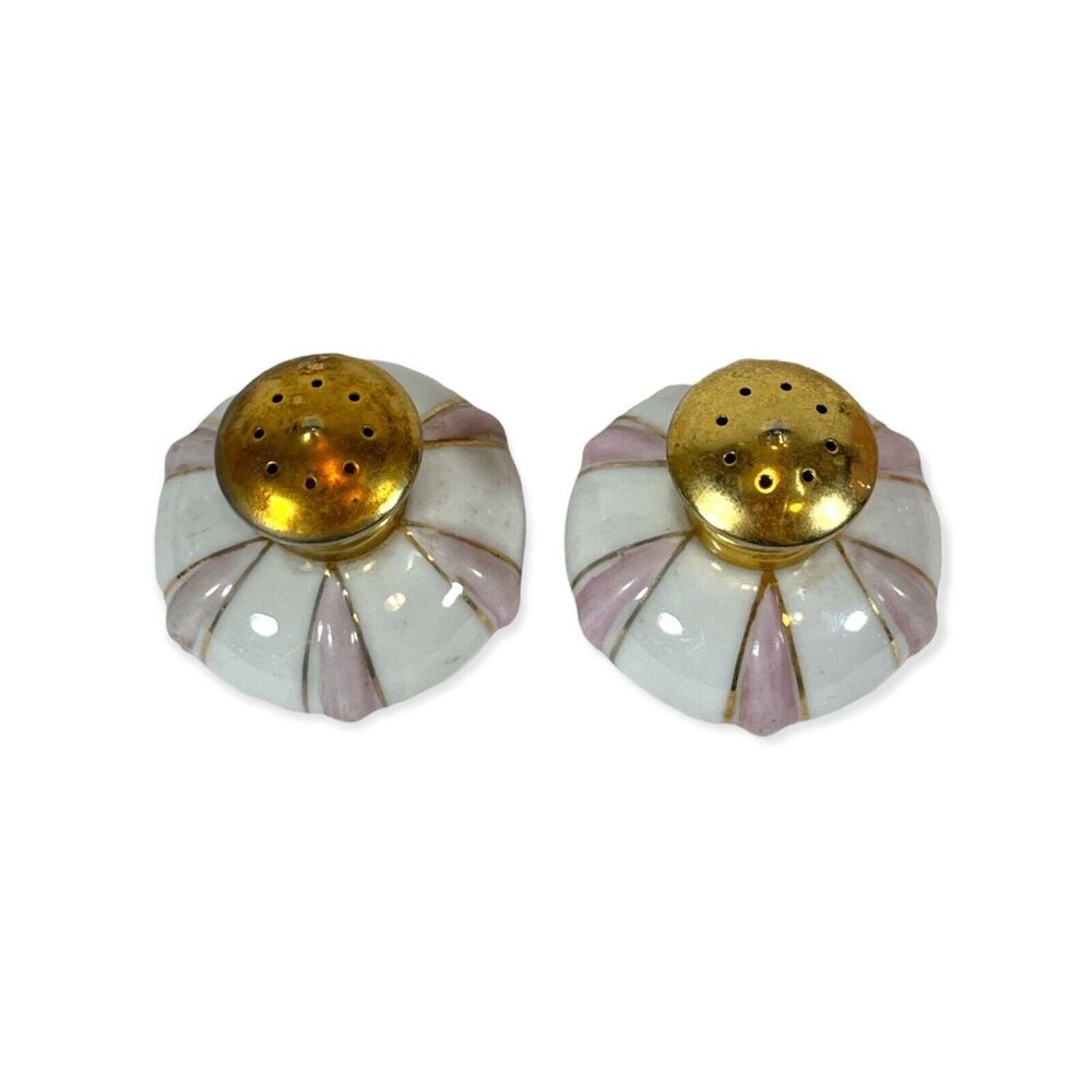 Vintage An Trice Gold Trimmed Porcelain Salt and Pepper Shakers - Picture 4 of 6